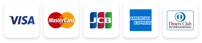 VISA、Mastercard、JCB、American Express、Diners Club